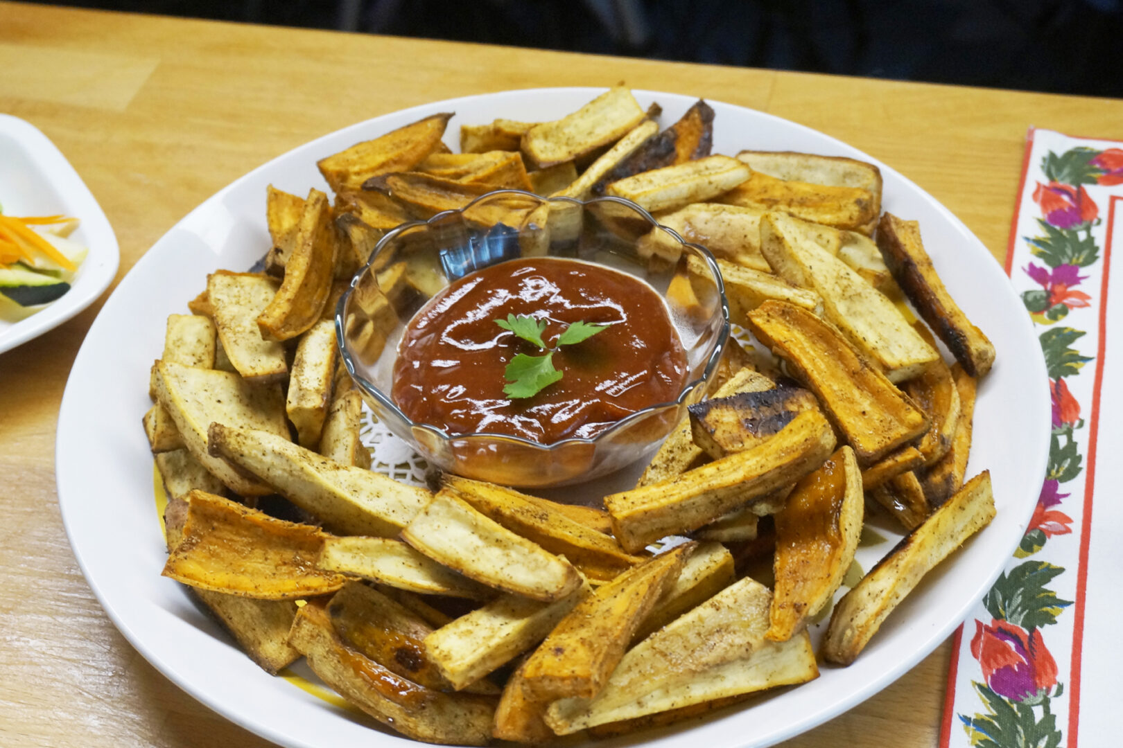 Garam Masala Sweet Potato Bites with Spicy Catsup Sauce Jazzy Vegetarian Vegan and Delicious!