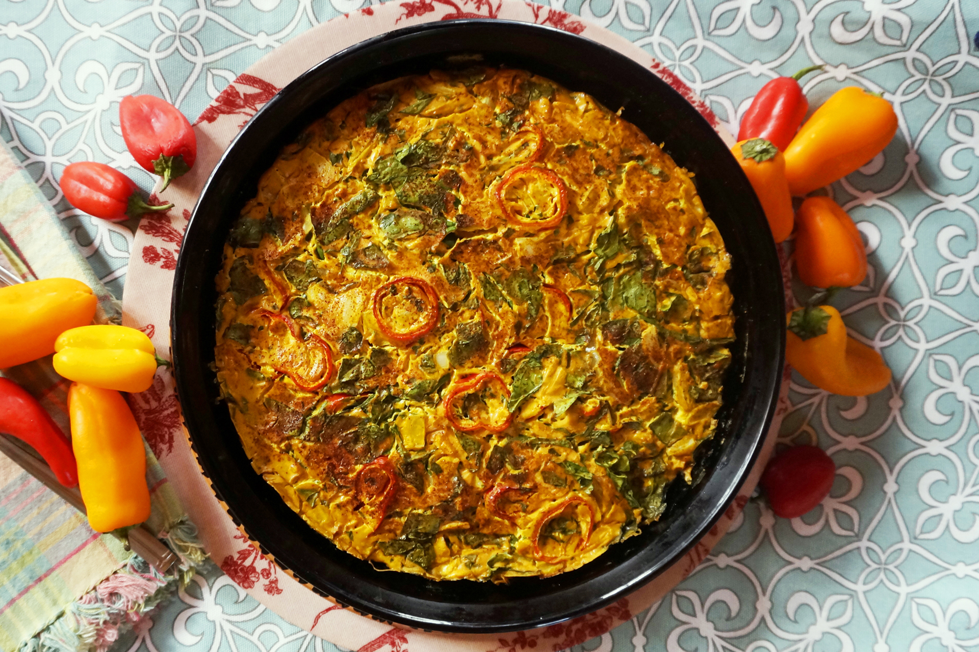 Spinach, Onion and Red Pepper Crustless Quiche Jazzy Vegetarian