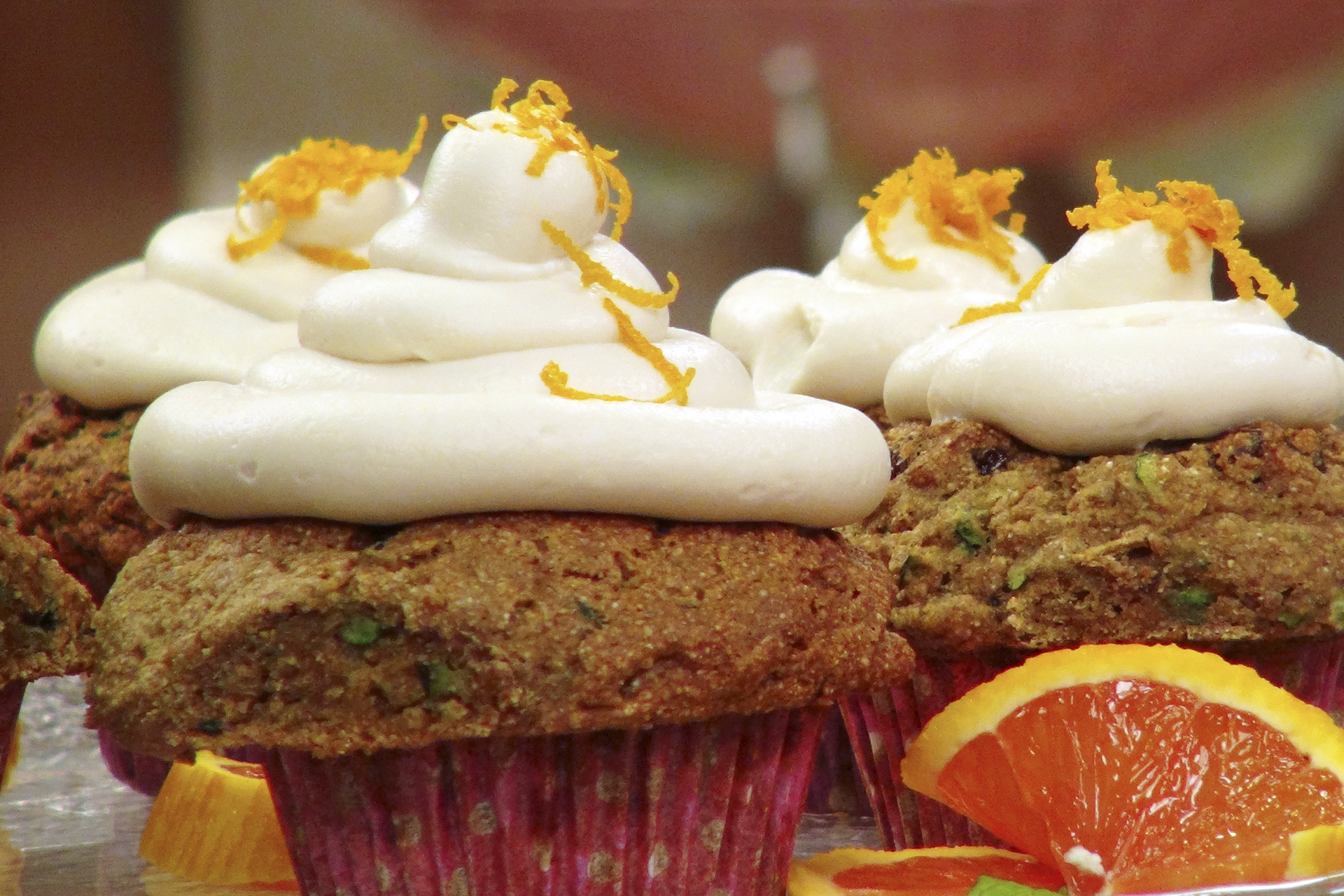 ZucchiniOrange Cupcakes with Vegan Vanilla Cream Cheese Frosting