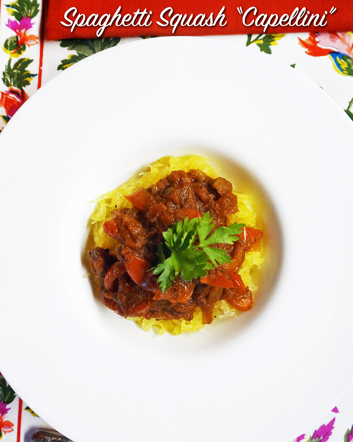 Spaghetti Squash “Capellini” with Sweet Pepper Marinara Sauce Jazzy Vegetarian Vegan and