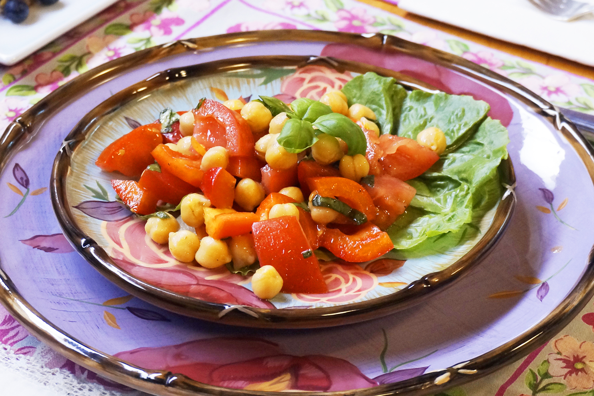 Tomato Chickpea and Red Pepper Salad with Fresh Basil Jazzy